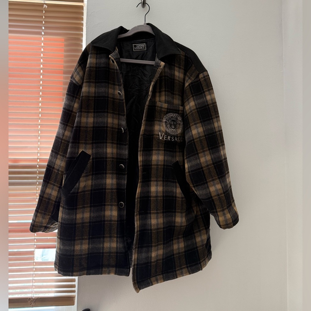 Vintage Versace Men's Checkered Jacket - Black and Tan